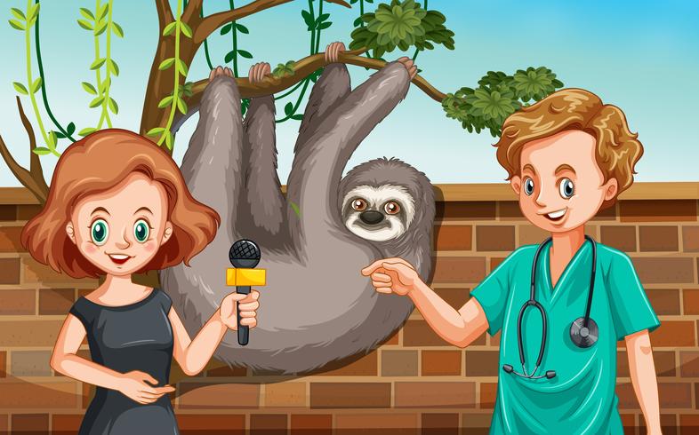 Veterinário sendo entrevista no zoológico vetor