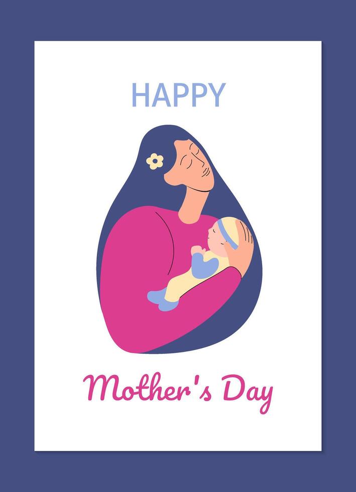feliz mãe dia cumprimento cartão com mãe segurando uma recém-nascido bebê dentro dela braços. vetor
