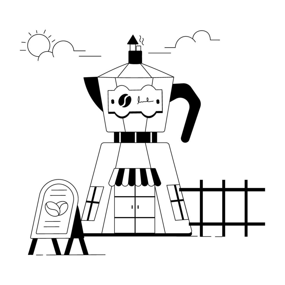 espresso cafeteria linear ilustrações vetor