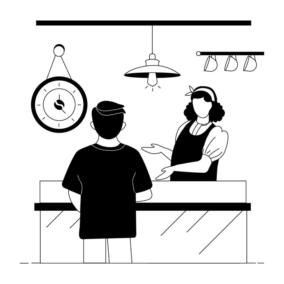 espresso cafeteria linear ilustrações vetor