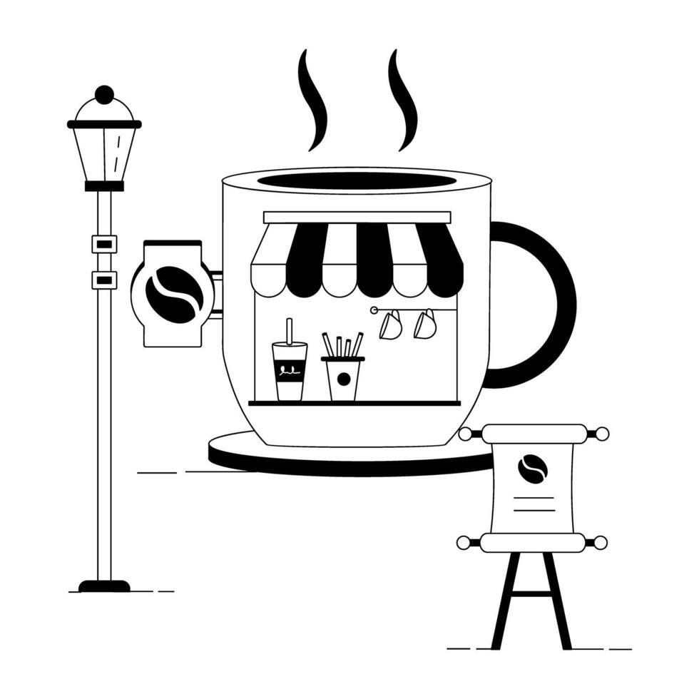 espresso cafeteria linear ilustrações vetor