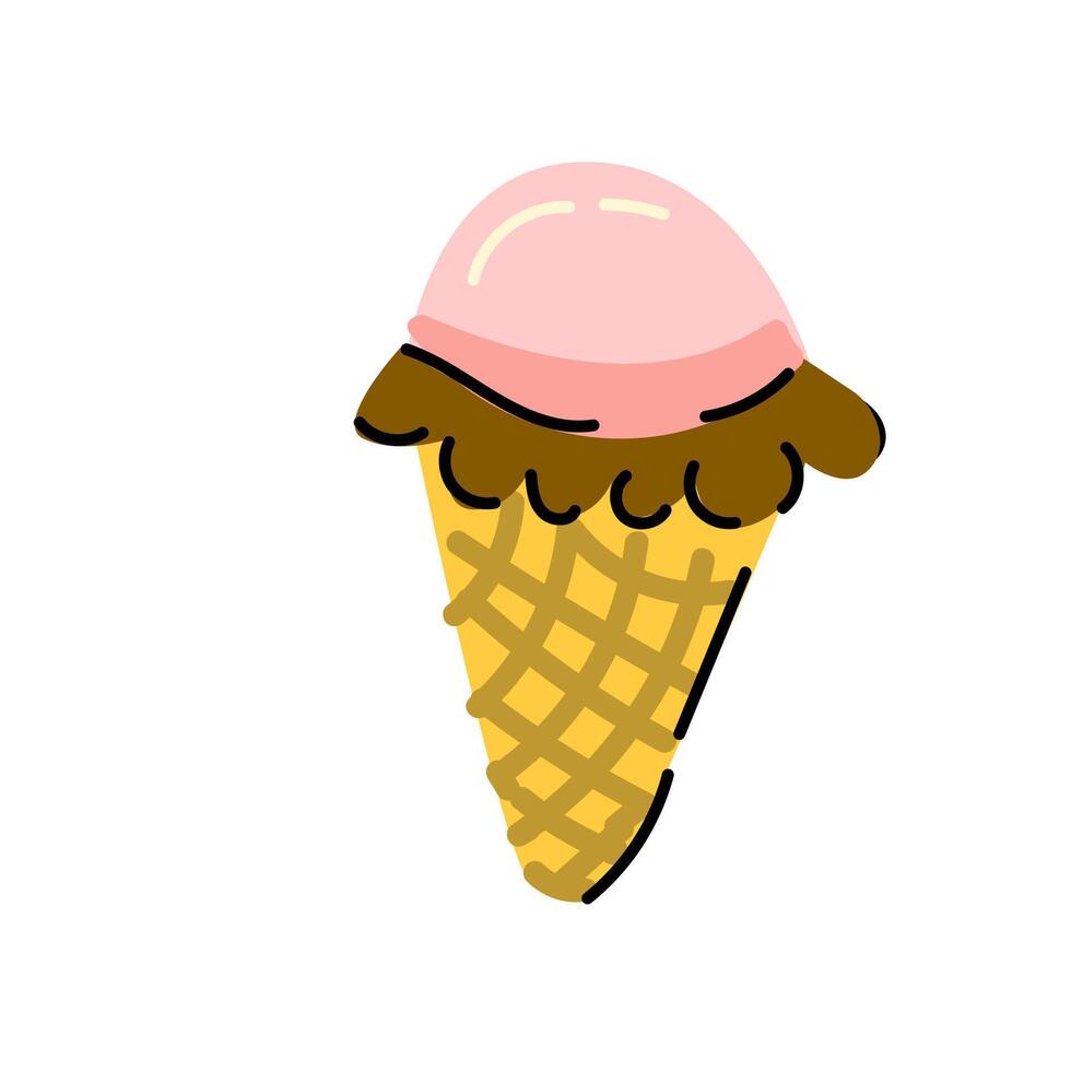 gelo creme bolas dentro a waffle cone isolado vetor