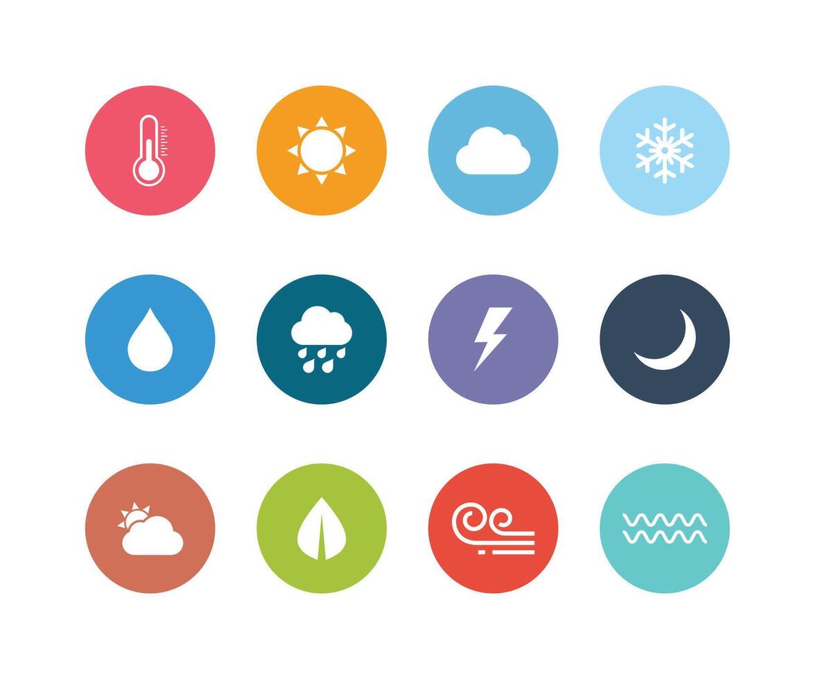 clima plano ícone conjunto vetor. clima condições ícones vetor