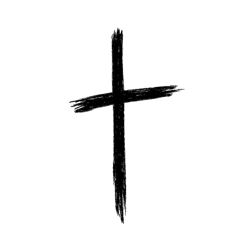 grunge cristão Igreja Cruz. mão desenhado católico Cruz. esboço Preto religioso crucifixo símbolo. vetor ilustração isolado em branco fundo