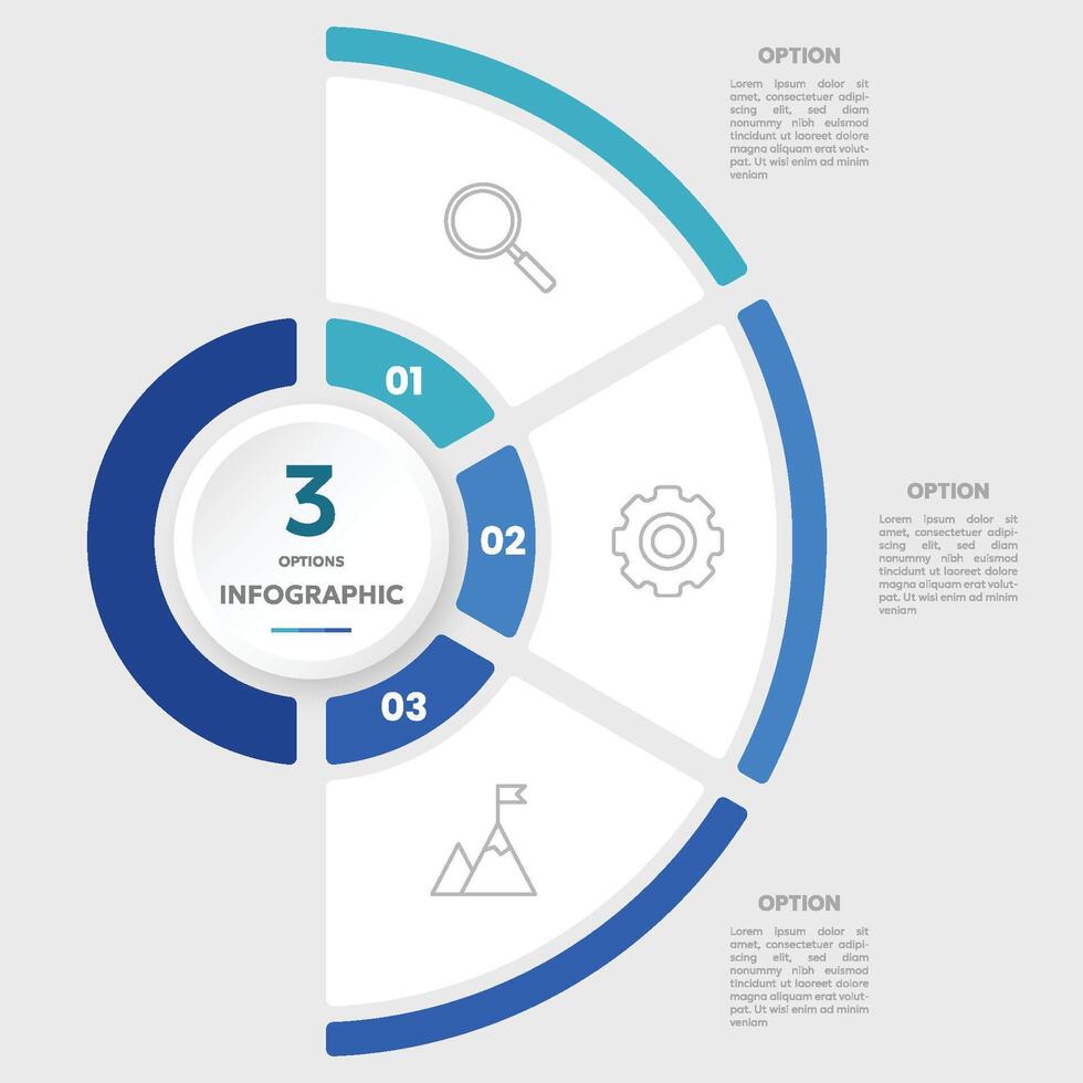 círculo gráfico infográfico modelo com 3 opções para apresentações vetor