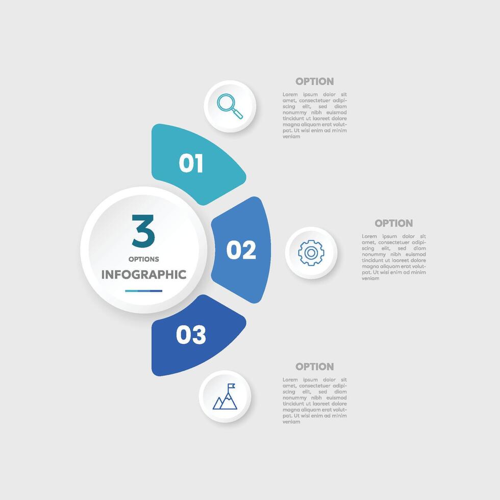 círculo gráfico infográfico modelo com 3 opções para apresentações vetor