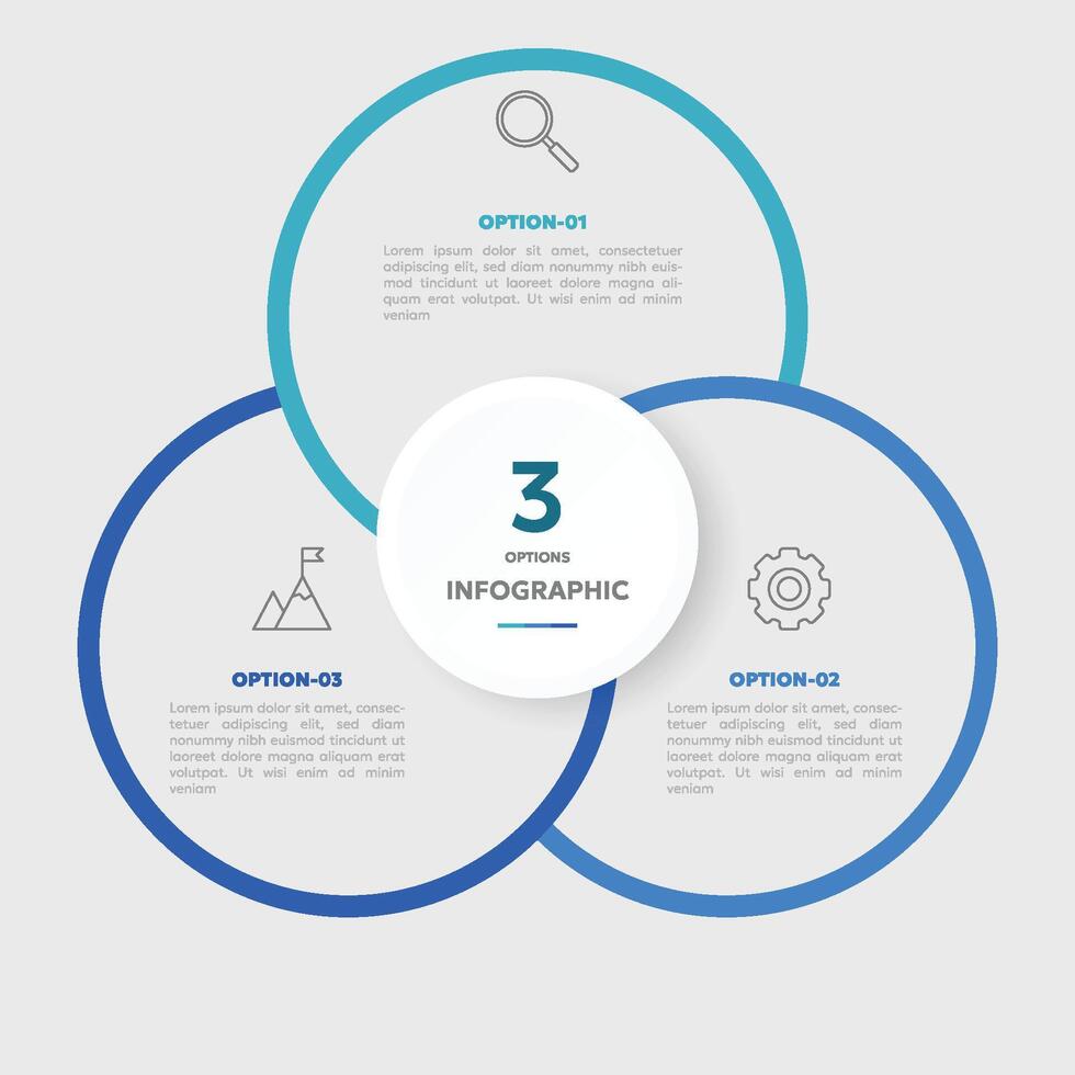 círculo gráfico infográfico modelo com 3 opções para apresentações vetor