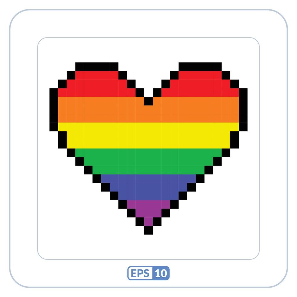 pixel coração ícone com arco Iris bandeira, coração arco Iris pixelização ícone vetor