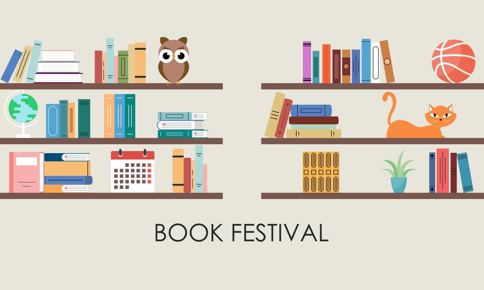 estante de livros conceito ilustração para livro festival e justo vetor