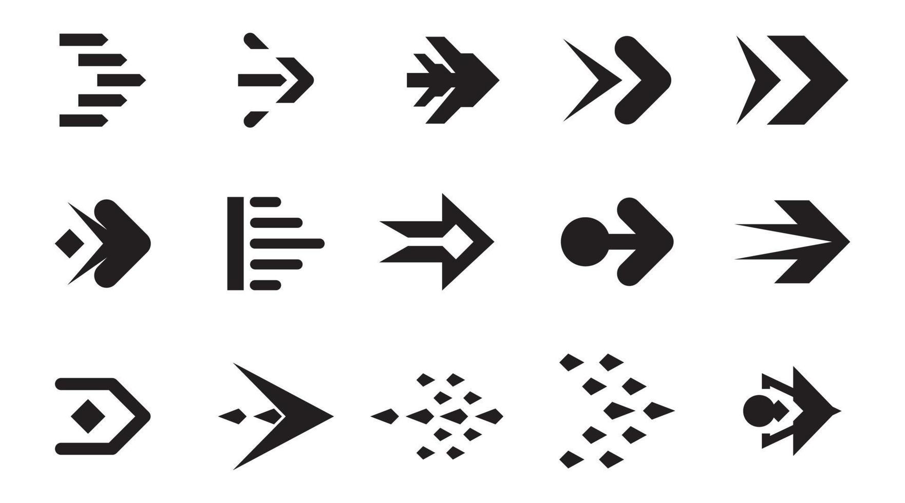 ícones de setas do vetor preto, conjunto de ícones de seta, conjunto de ícones de símbolo de seta preto.