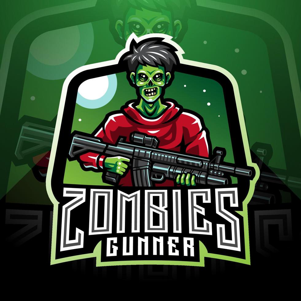 logotipo do mascote do zombie gunner esport vetor