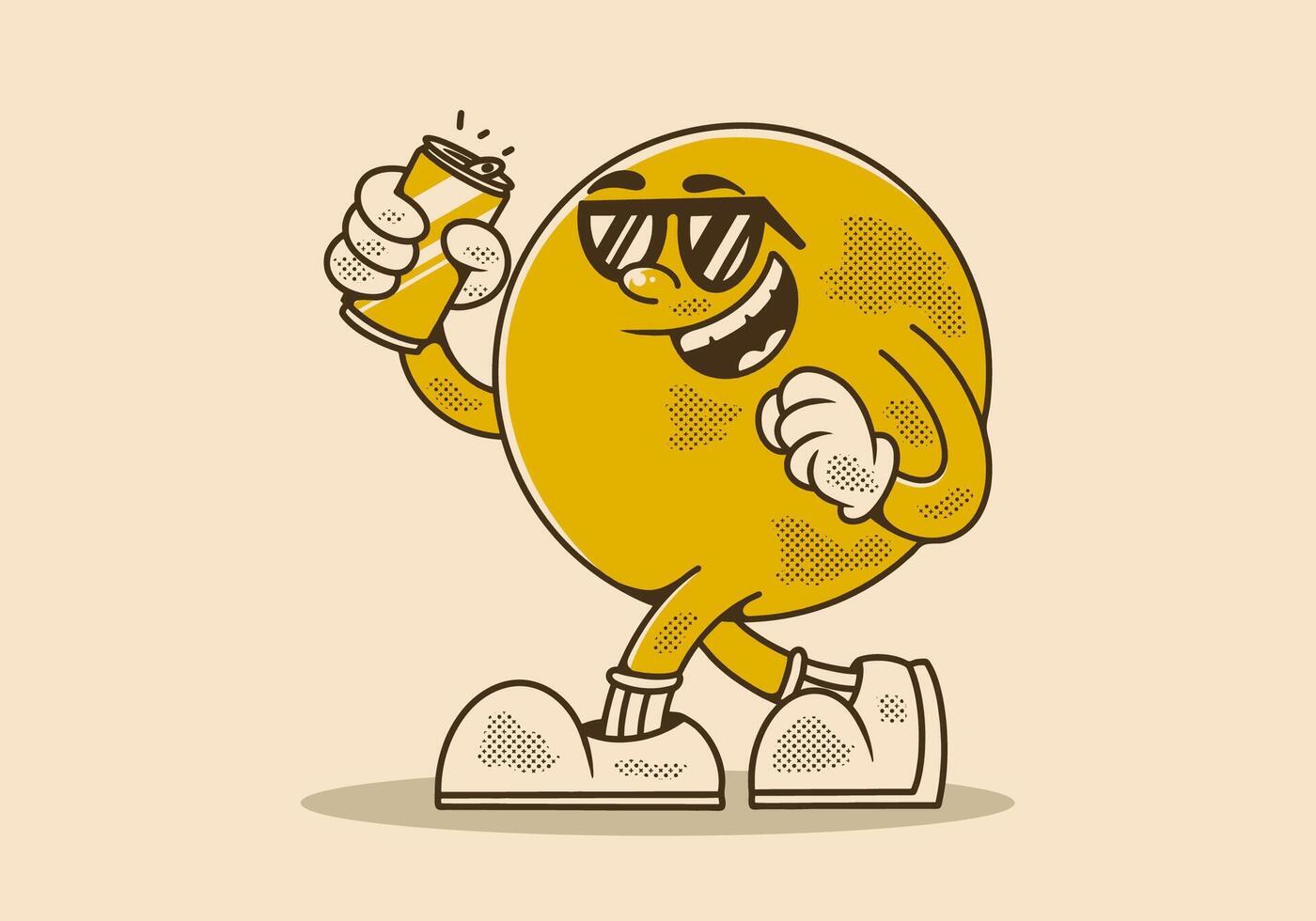 vintage personagem do amarelo bola cabeça segurando uma Cerveja pode vetor