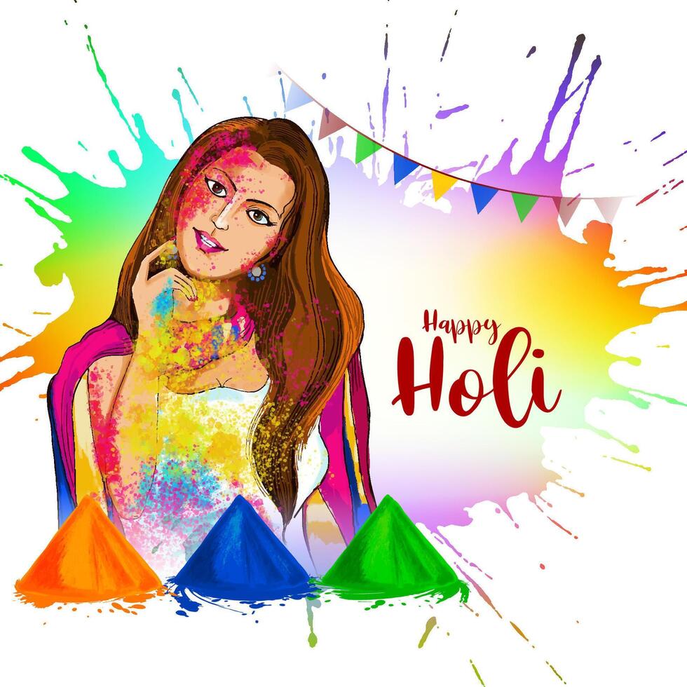 elegante feliz holi hindu tradicional festival celebração cartão Projeto vetor