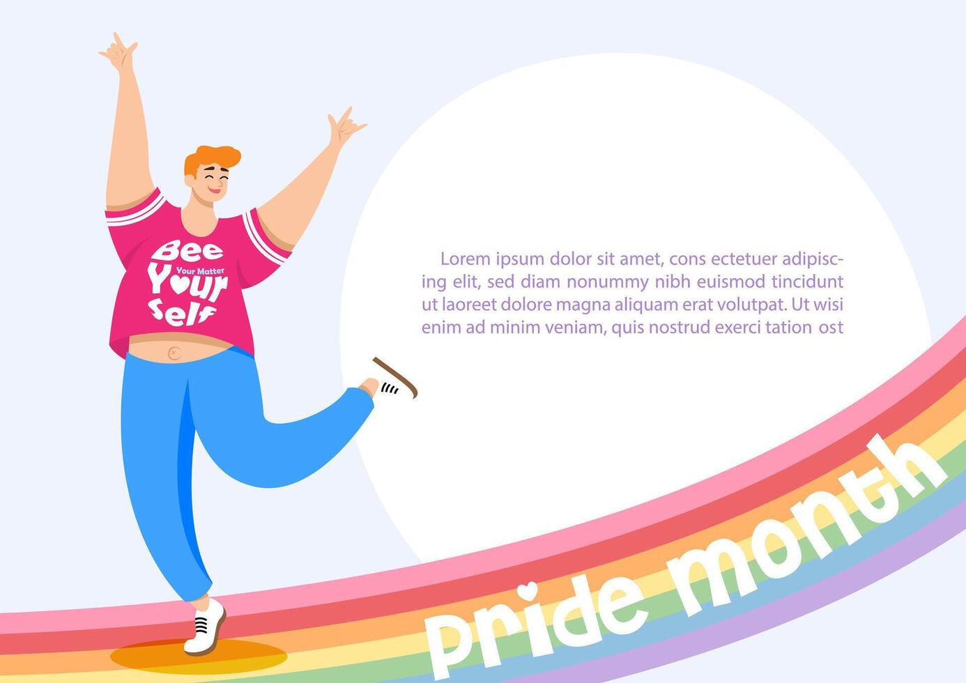 fechar-se gay ou homossexual dentro desenho animado personagem a comemorar em arco Iris com orgulho mês redação campanha e exemplo Texto:% s em azul fundo. vetor