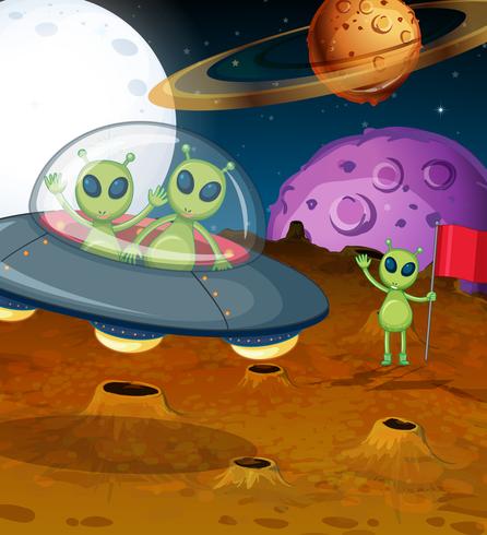 Tema do espaço com alienígenas em UFO vetor