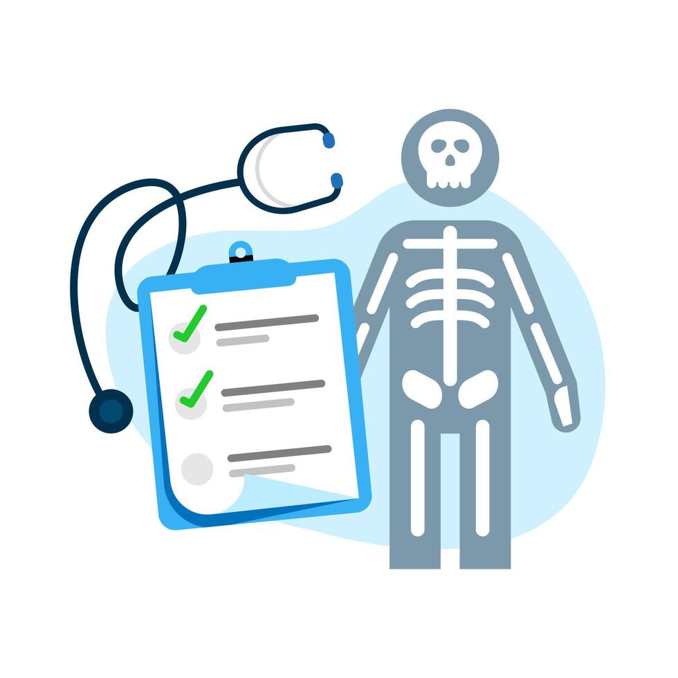 osso saúde verificar, osteoporose fisica exame conceito ilustração plano Projeto vetor. simples moderno gráfico elemento para aterrissagem página interface do usuário, infográfico, ícone vetor