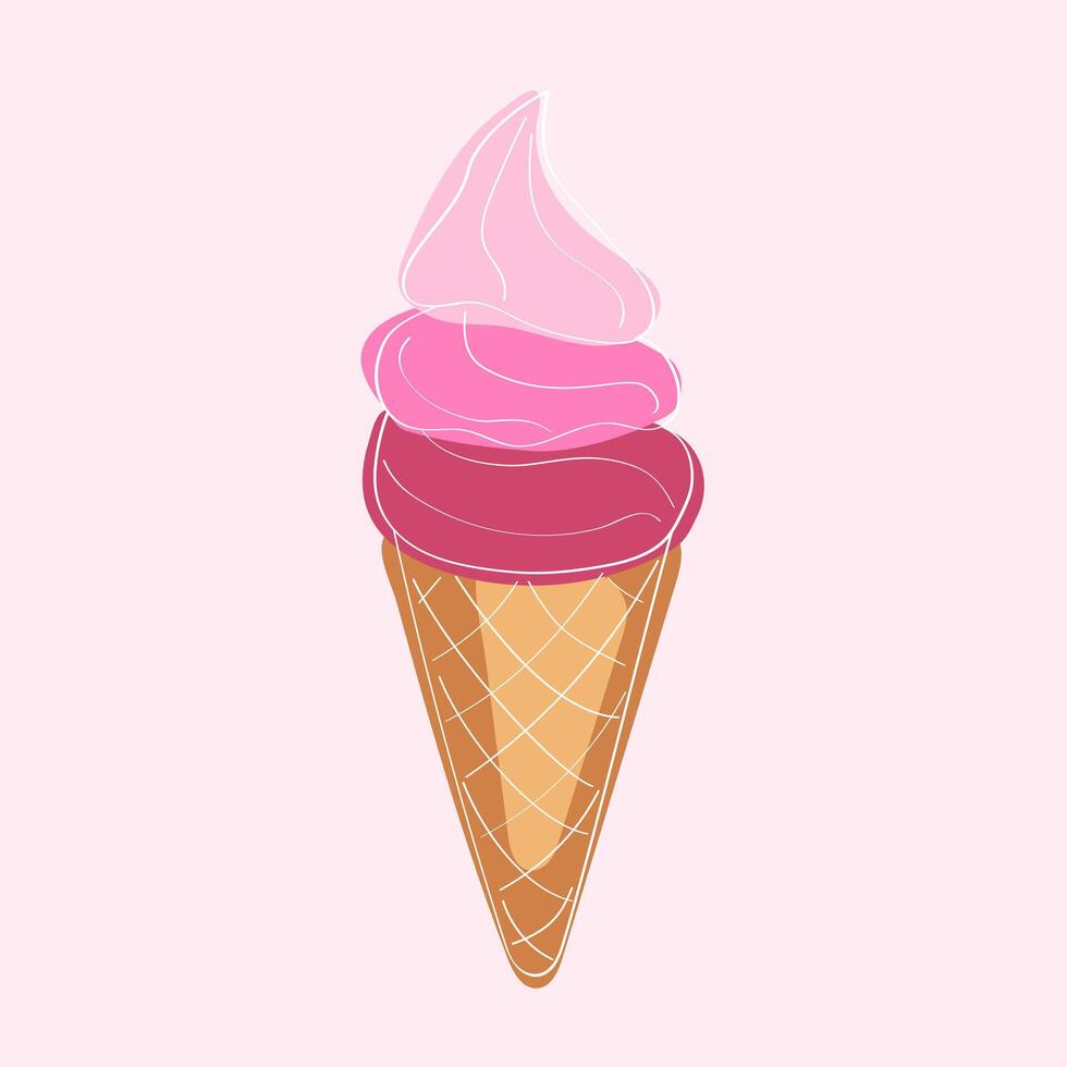 a gelo creme cone com redemoinhos do Rosa e roxa coberturas, acrescenta uma rebentar do cor para a delicioso tratar vetor