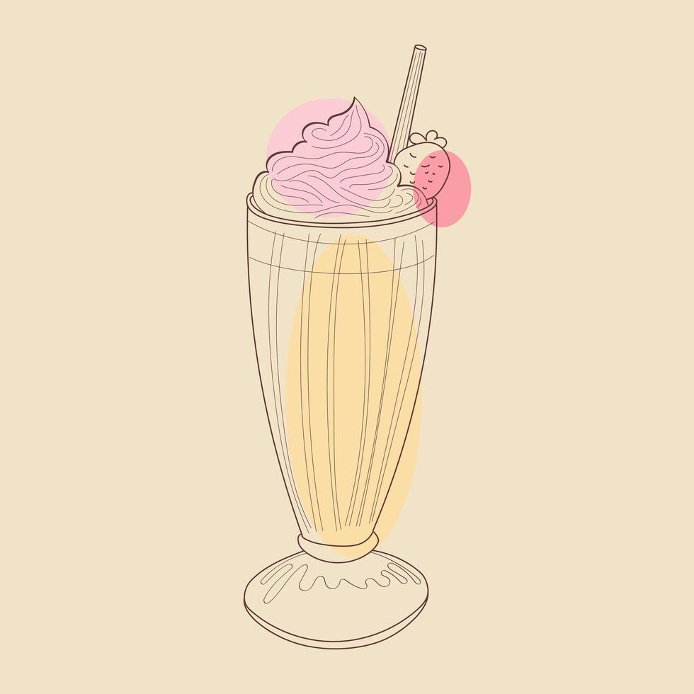 uma desenhado à mão ilustração do uma colorida gelo creme sundae com camadas do gelo creme, chocolate molho, açoitado creme, e uma cereja em principal, todos apresentado dentro uma vidro vetor