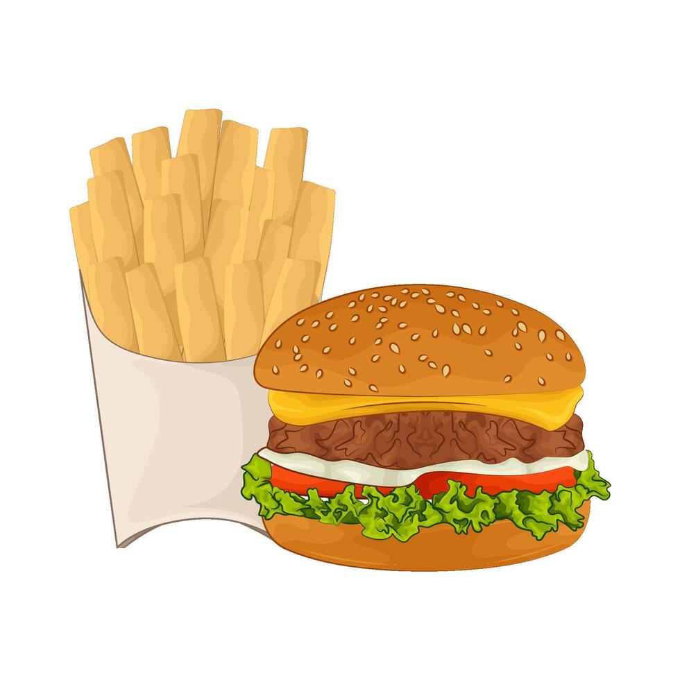 ilustração do hamburguer e francês fritas vetor