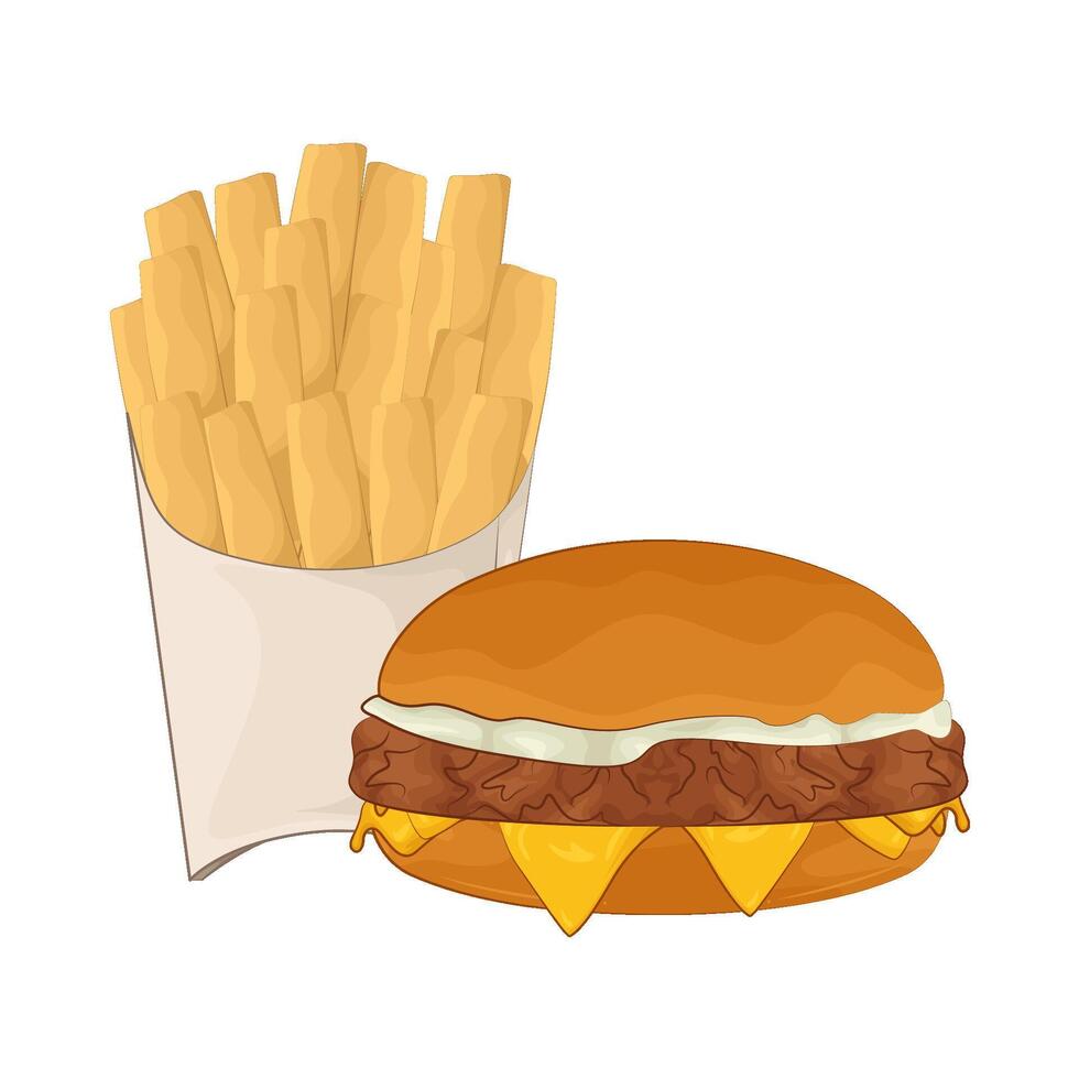 ilustração do hamburguer e francês fritas vetor