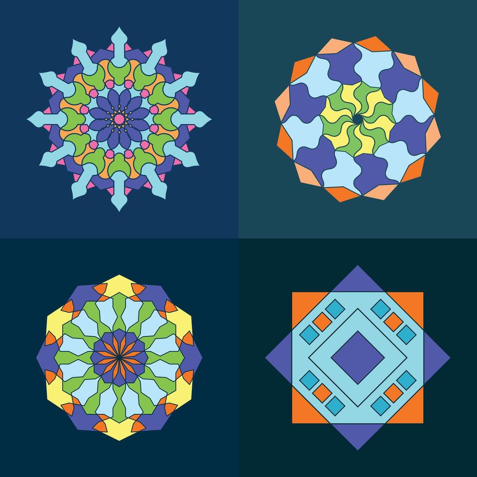 vetor circular árabe ornamental mandala coleção. conjunto do colorida geométrico islâmico estilo decoração. islamismo, árabe, indiano, turco, Paquistão, chinês, otomano motivos.