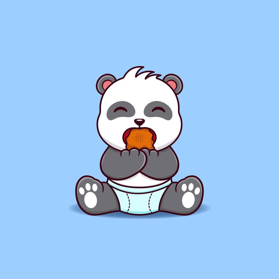 fofa bebê panda comendo biscoitos vetor