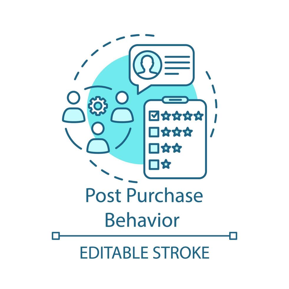 postar o ícone de conceito turquesa de comportamento de compra. feedback, comentário do cliente, ilustração de linha fina de ideia de revisão. desenho de contorno isolado de vetor de classificação. consumidor satisfeito. curso editável
