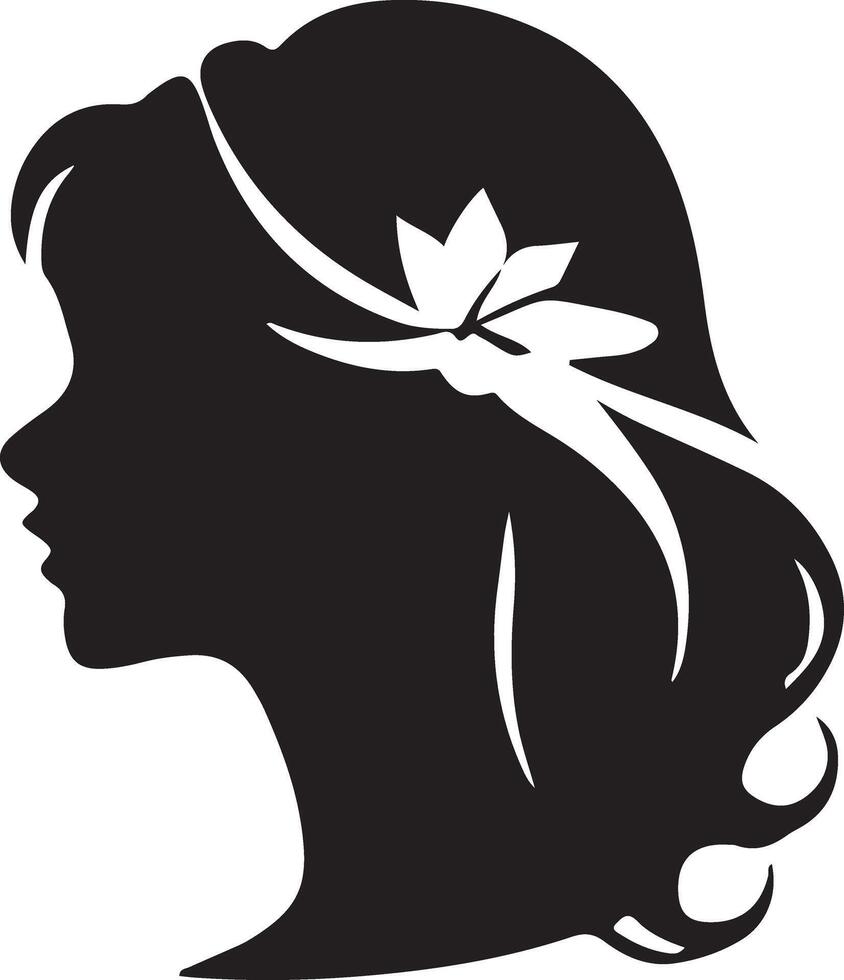 Preto vetor lindo mulher perfil silhueta - moda ou beleza ilustração