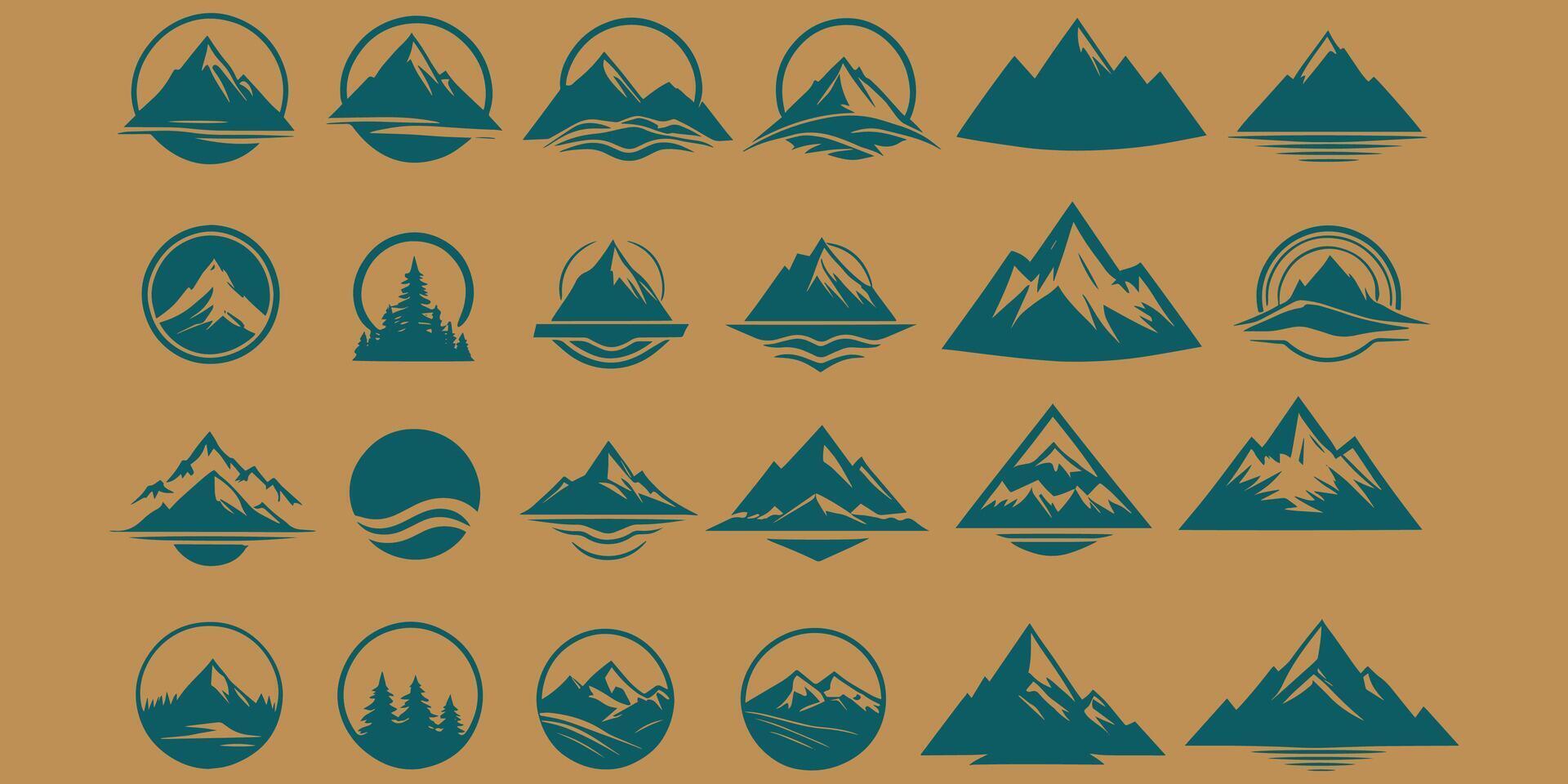 montanha silhueta ícone vetor conjunto para logotipo