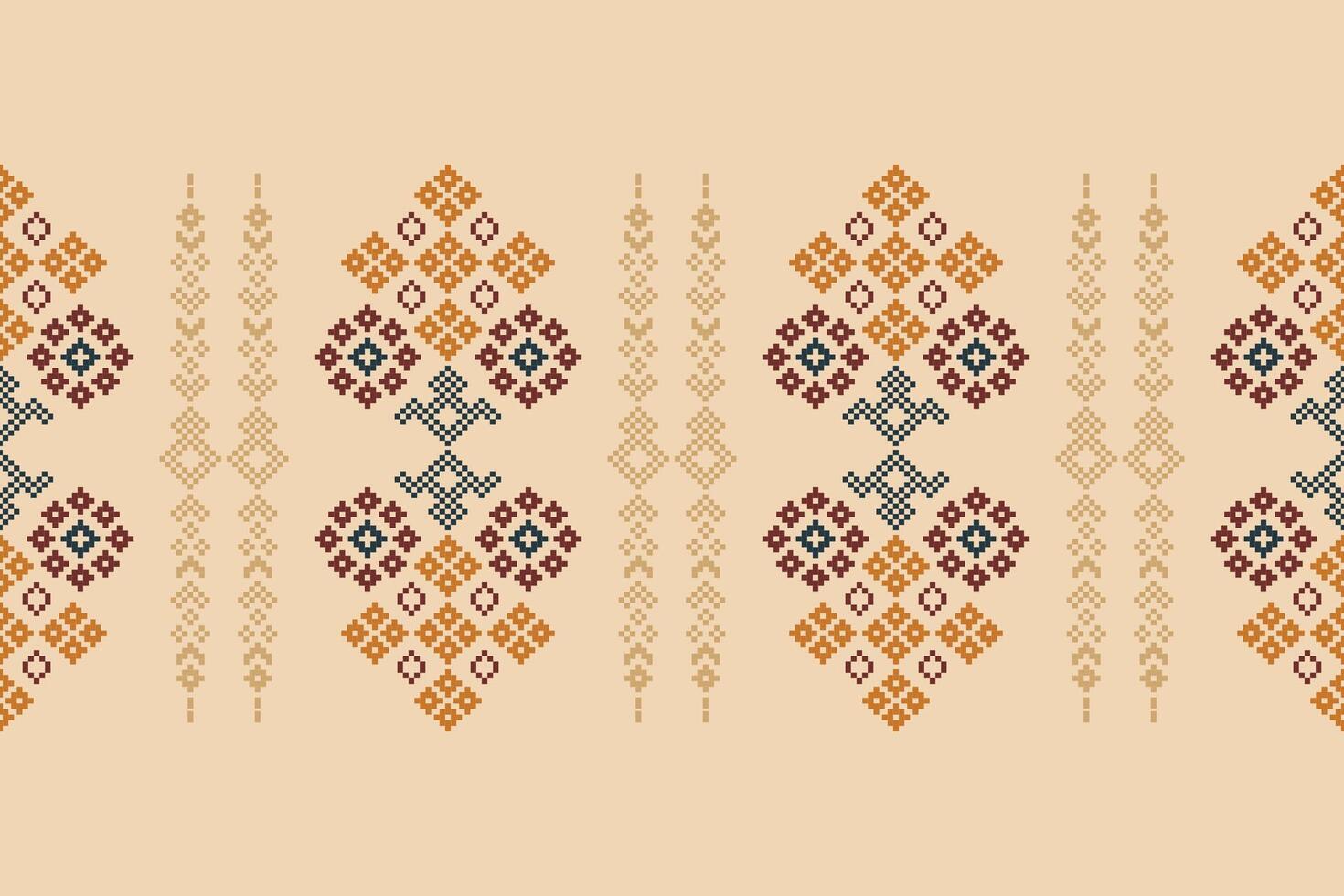 tradicional étnico motivos ikat geométrico tecido padronizar Cruz ponto.ikat bordado étnico oriental pixel Castanho creme fundo. resumo,vetor,ilustração. textura, lenço, decoração, papel de parede. vetor