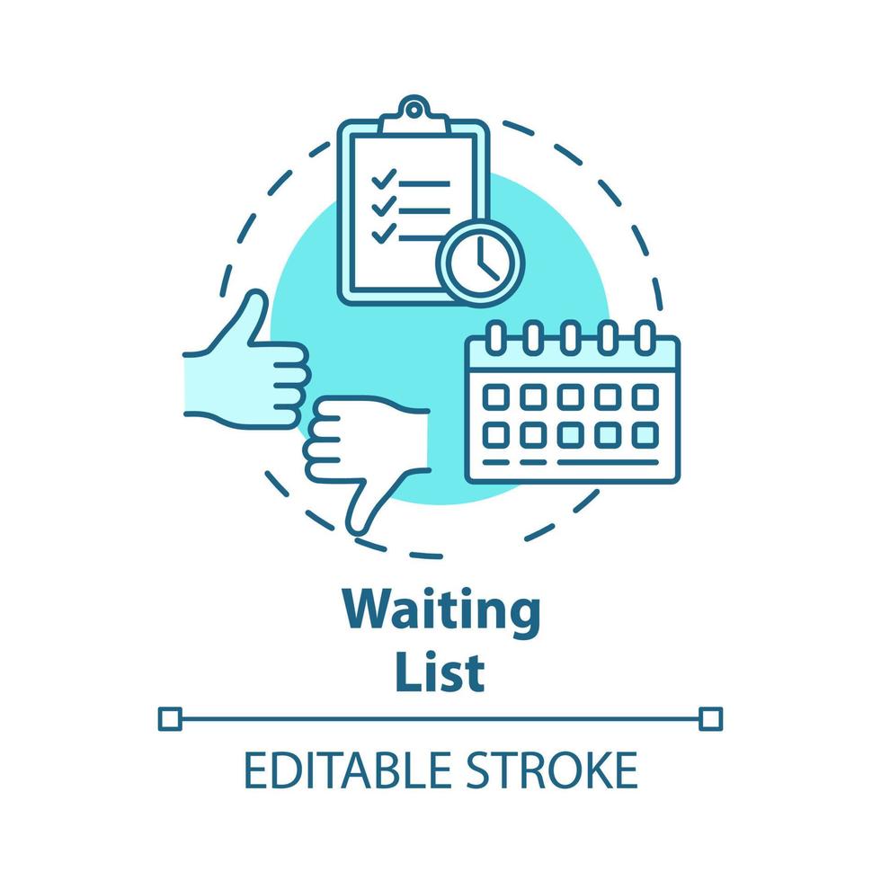 ícone do conceito de lista de espera. planejamento. gerenciamento de tempo. priorização de tarefas. desenvolvimento de estratégia. ilustração de linha fina de ideia de prazos. desenho de contorno isolado do vetor. curso editável vetor
