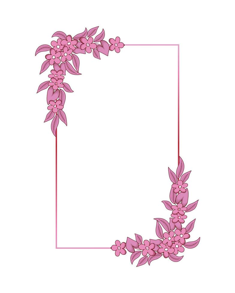 vintage retangular floral quadro, Armação com mão desenhado flores Rosa flores e folhas embrulhado por aí uma retangular quadro. vetor