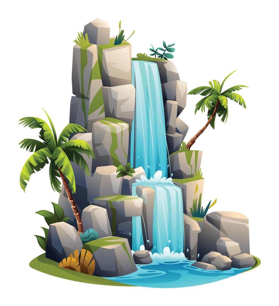 tropical cascata desenho animado vetor ilustração isolado em branco fundo