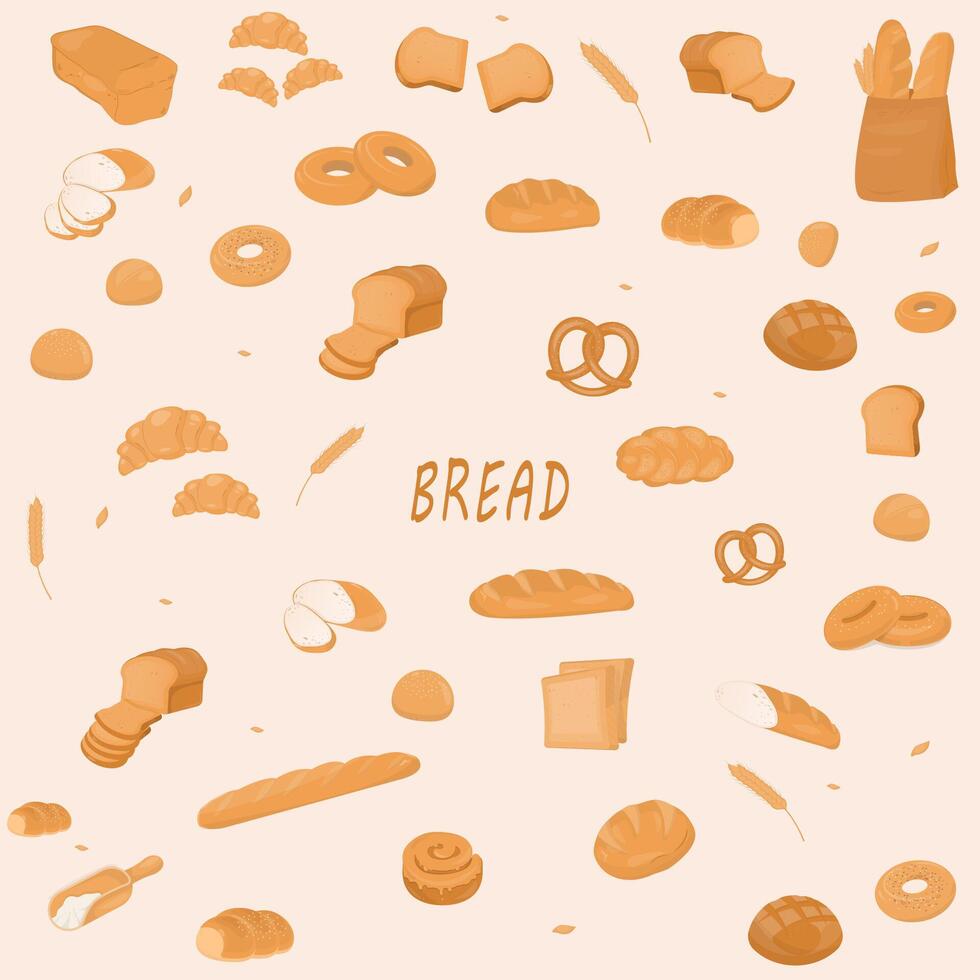 conjunto do padaria pão produtos elementos com texto pão vetor