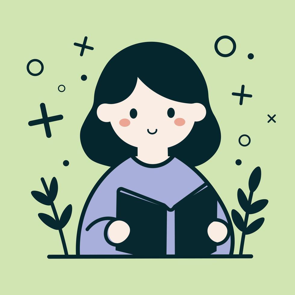 menina com livro. vetor minimalista ilustração