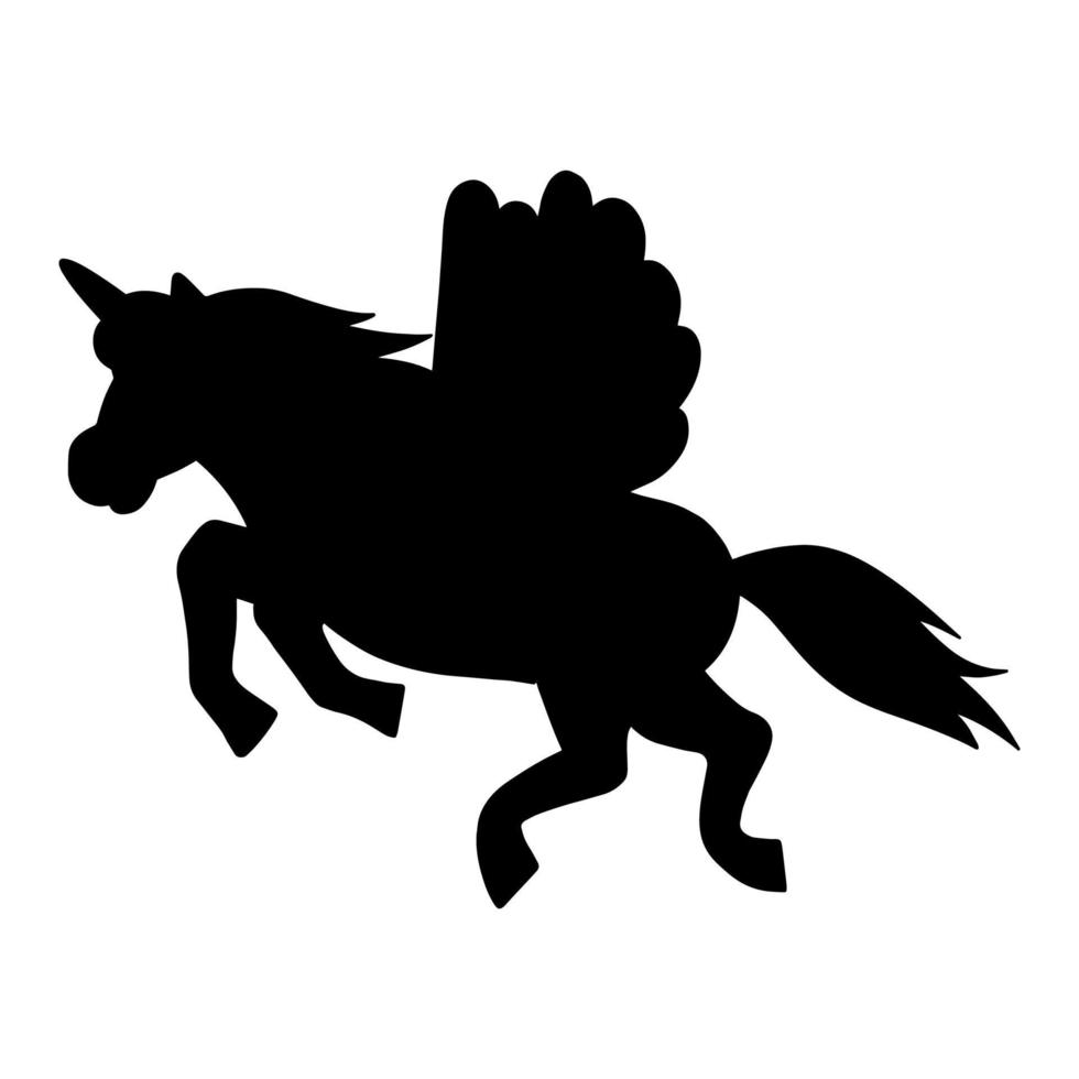 unicórnio de fada mágica. cavalo fofo. silhueta negra. elemento de design. ilustração vetorial isolada no fundo branco. modelo para livros, adesivos, cartazes, cartões, roupas. vetor