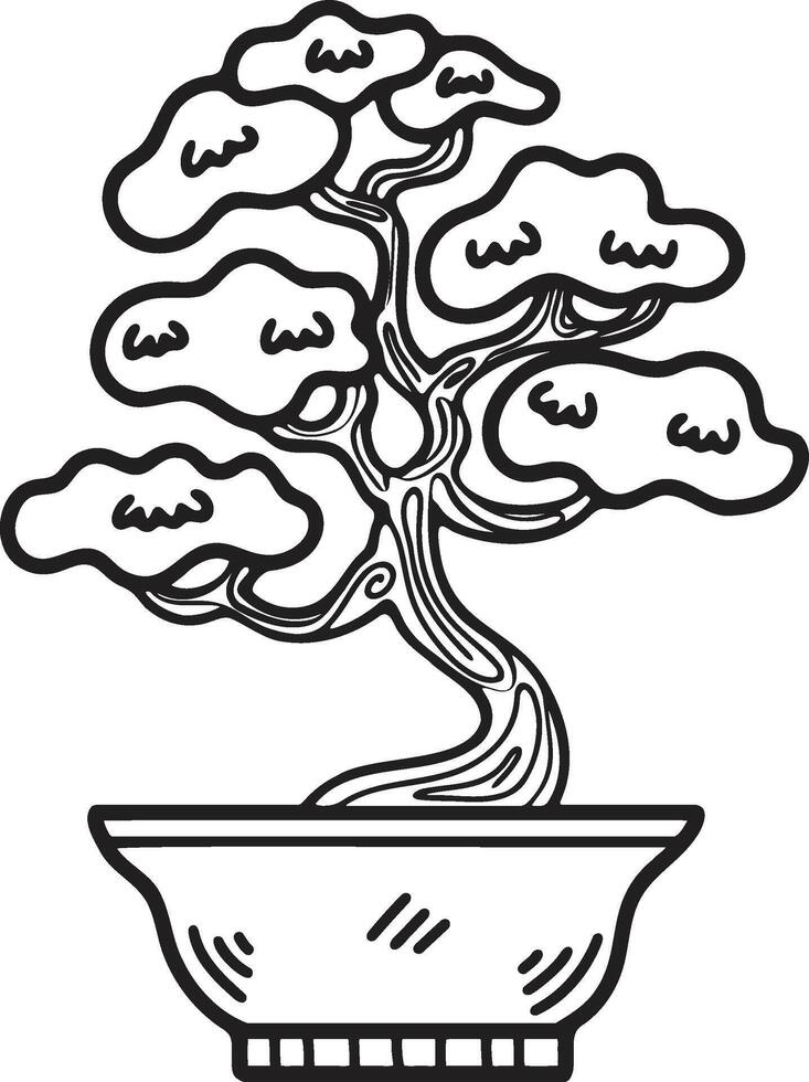 mão desenhado japonês e chinês estilo bonsai árvores dentro plano estilo vetor