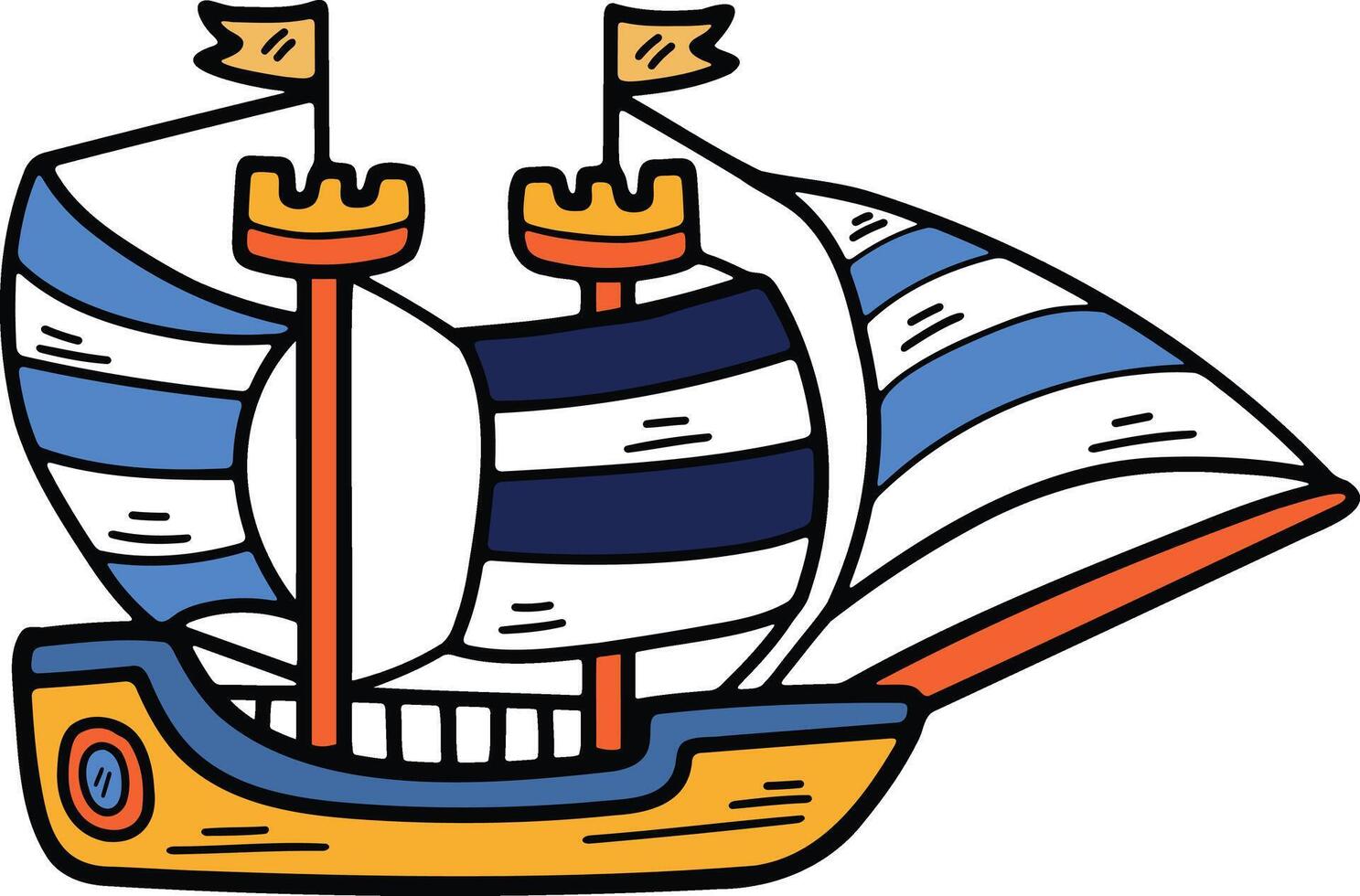 mão desenhado barco a vela ou pescaria barco dentro plano estilo vetor