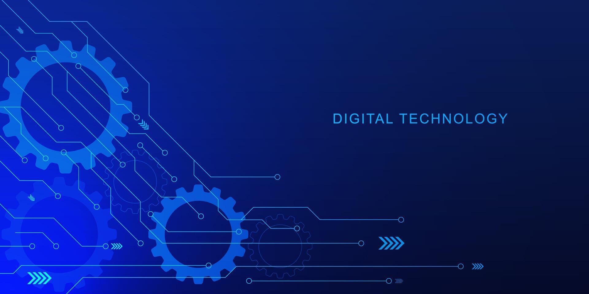 eletrônico o circuito borda com engrenagem roda para digital Alto tecnologia fundo. Engenharia e digital telecomunicações tecnologia conceito Projeto. vetor ilustração.