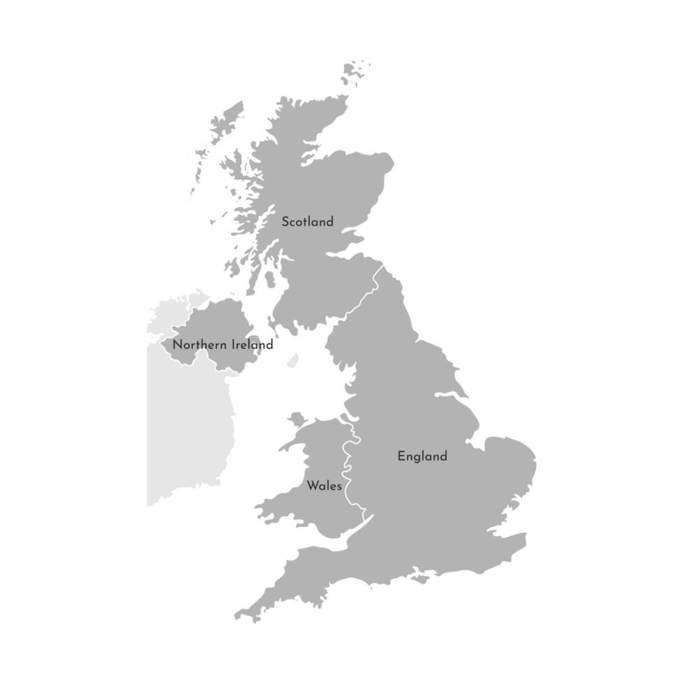 vetor isolado simplificado mapa. cinzento silhueta do a Reino Unido províncias. fronteira do administrativo divisão Escócia, País de Gales, Inglaterra, norte Irlanda. branco fundo