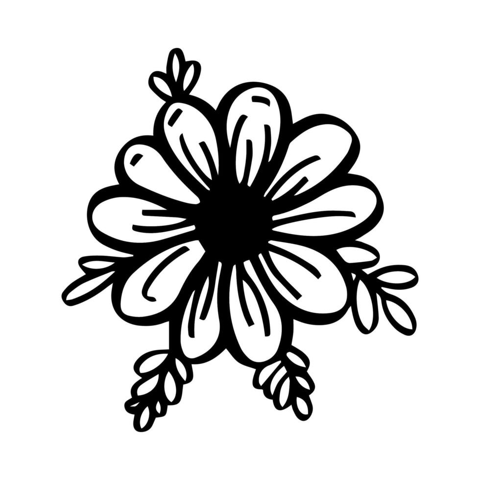 simples rabisco flor, Preto e branco tinta caneta desenho. vetor