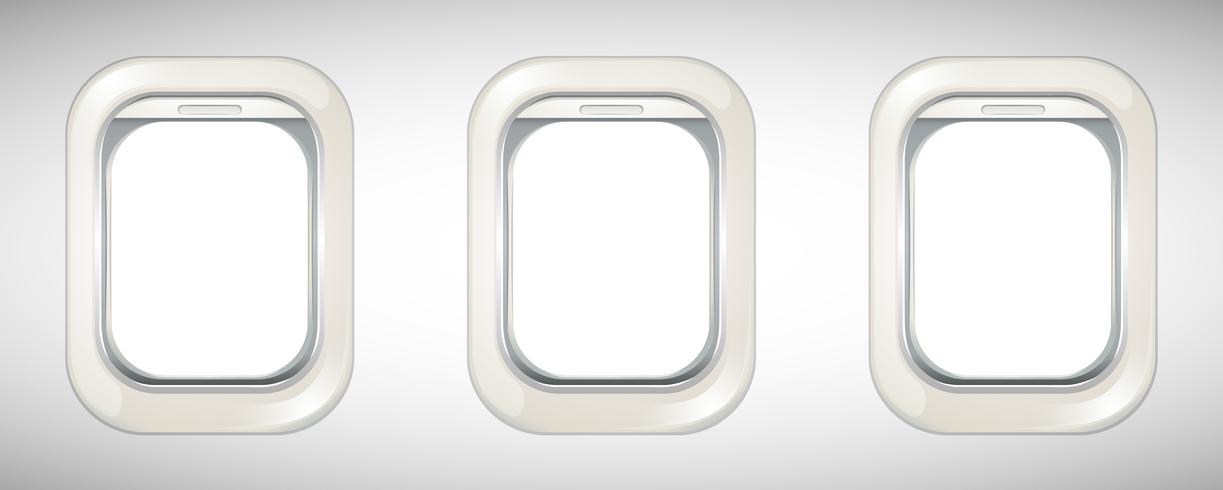 Três janelas de avião com tela aberta vetor