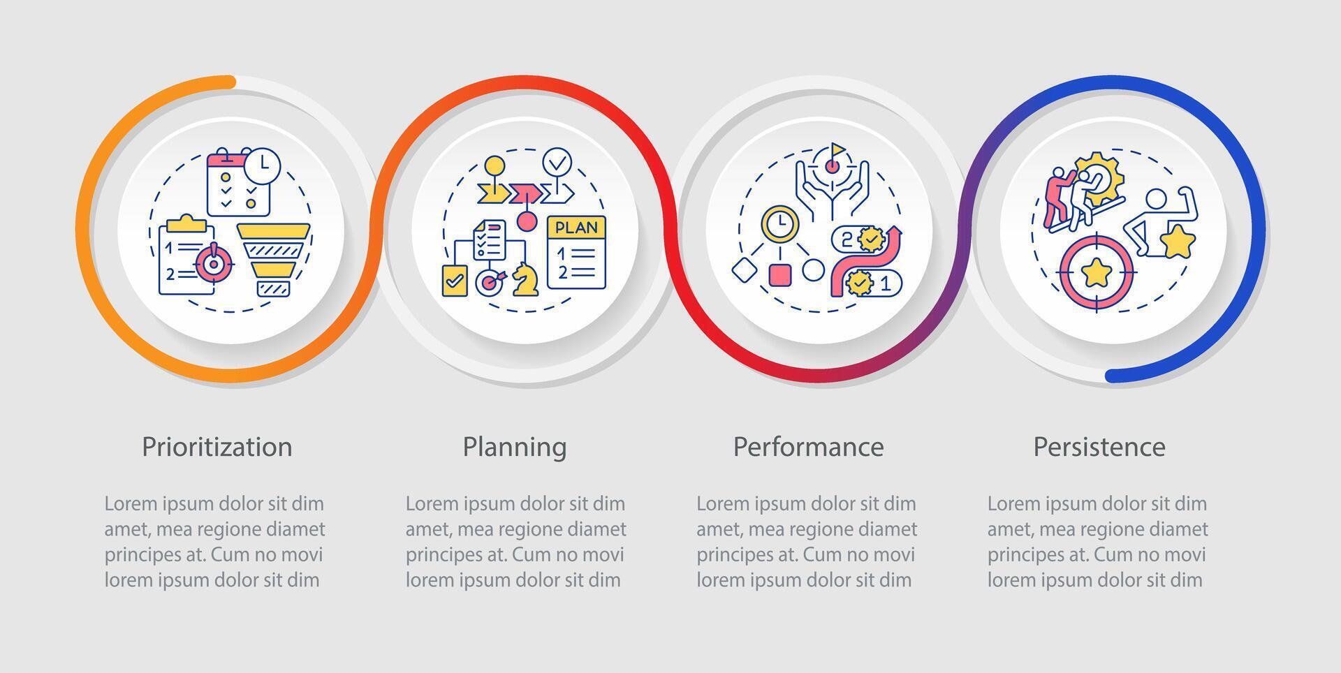 Tempo gestão priorização ciclo infográfico modelo. dados visualização com 4 passos. editável Linha do tempo informação gráfico. fluxo de trabalho disposição com linha ícones vetor