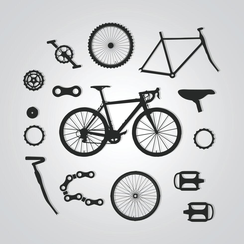 bicicleta todos partes com prata fundo. vetor ilustração