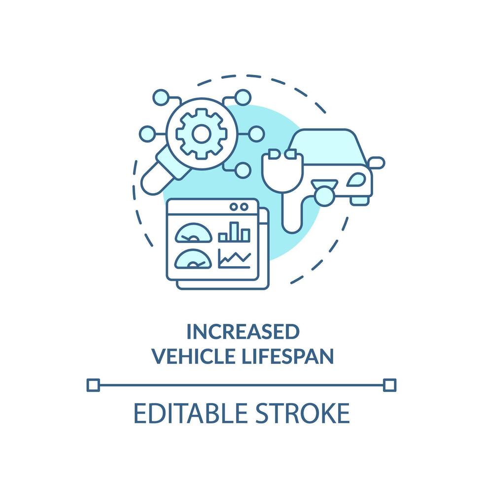 veículo aumentado vida útil suave azul conceito ícone. frota gerenciamento, carro manutenção. volta forma linha ilustração. abstrato ideia. gráfico Projeto. fácil para usar dentro infográfico, apresentação vetor