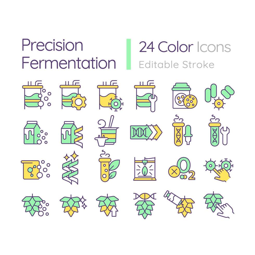 precisão fermentação rgb cor ícones definir. seletivo Reprodução, biotecnológico processo. Comida Produção. isolado vetor ilustrações. simples preenchidas linha desenhos coleção. editável acidente vascular encefálico