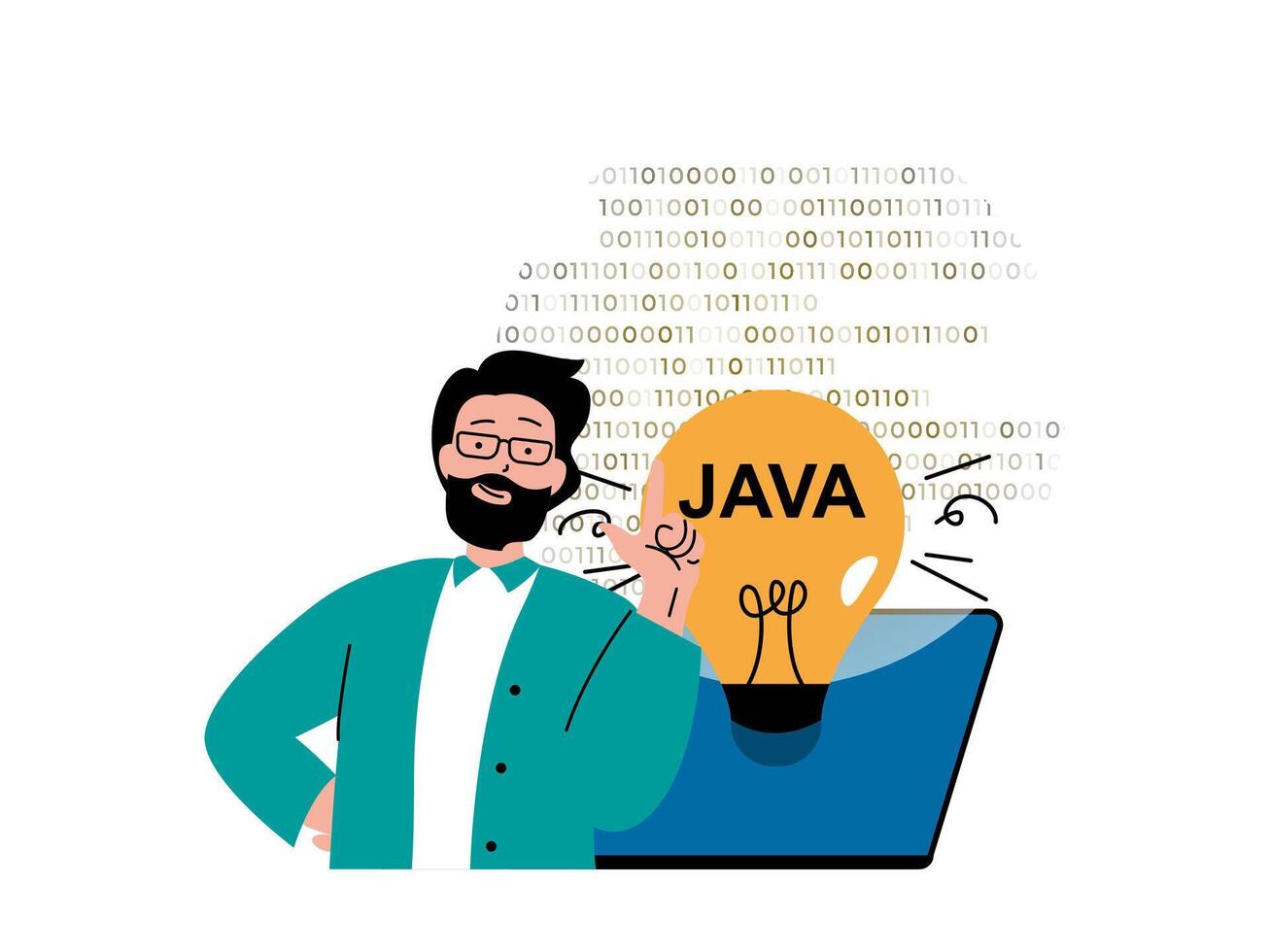 programação Programas conceito com personagem situação. homem trabalhando com Java programa língua código, gera Novo idéia e fixação insetos. vetor ilustração com pessoas cena dentro plano Projeto para rede