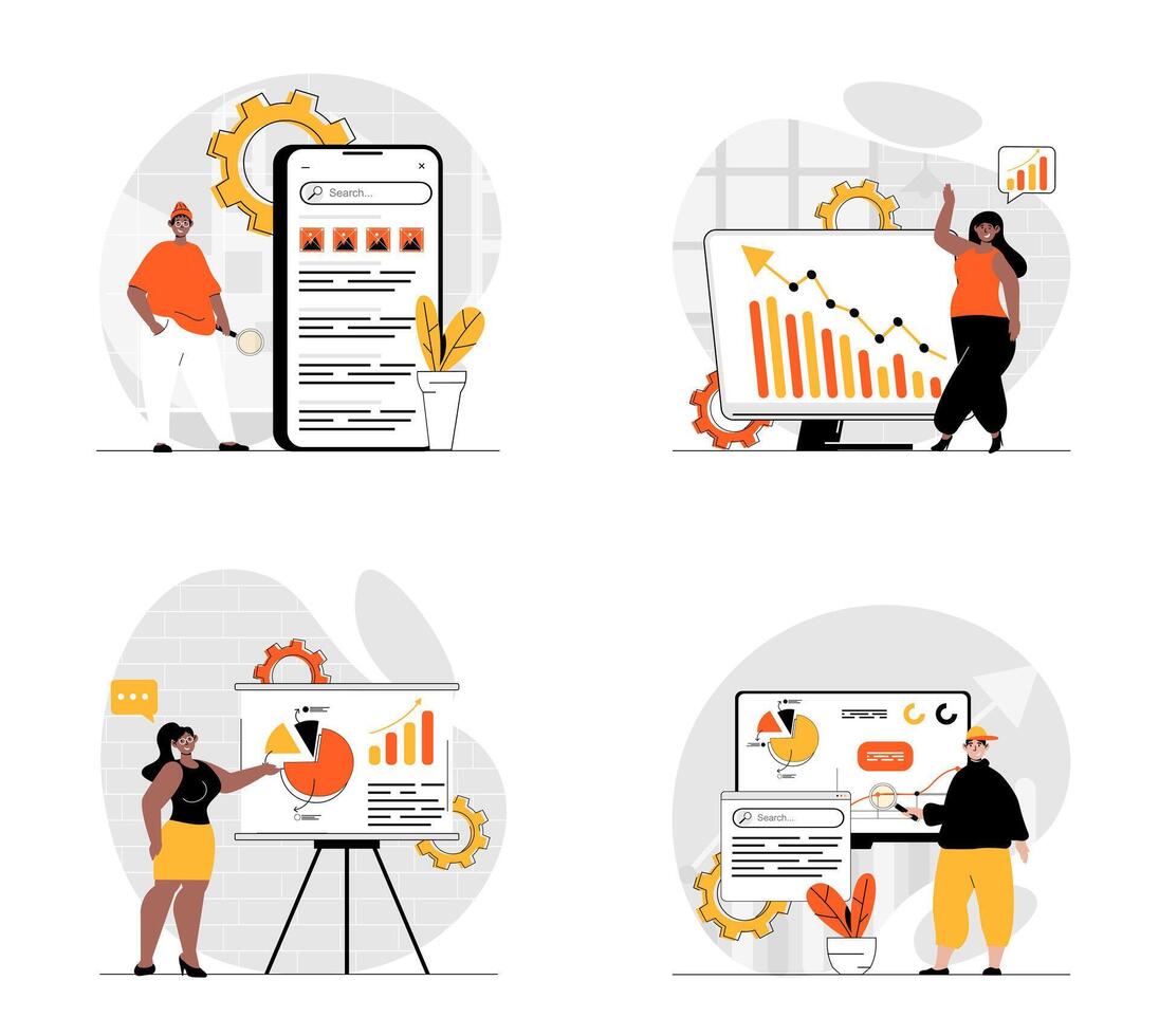 financeiro planejamento conceito com personagem definir. coleção do cenas pessoas análise dinheiro orçamento, fazer auditar e calculando lucro Saldo e poupança. vetor ilustrações dentro plano rede Projeto