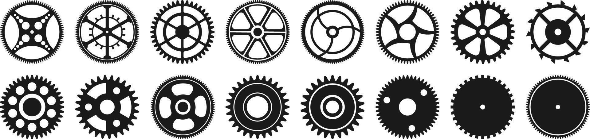 uma conjunto do vetor ícones do engrenagens do vários mecanismos e relógios