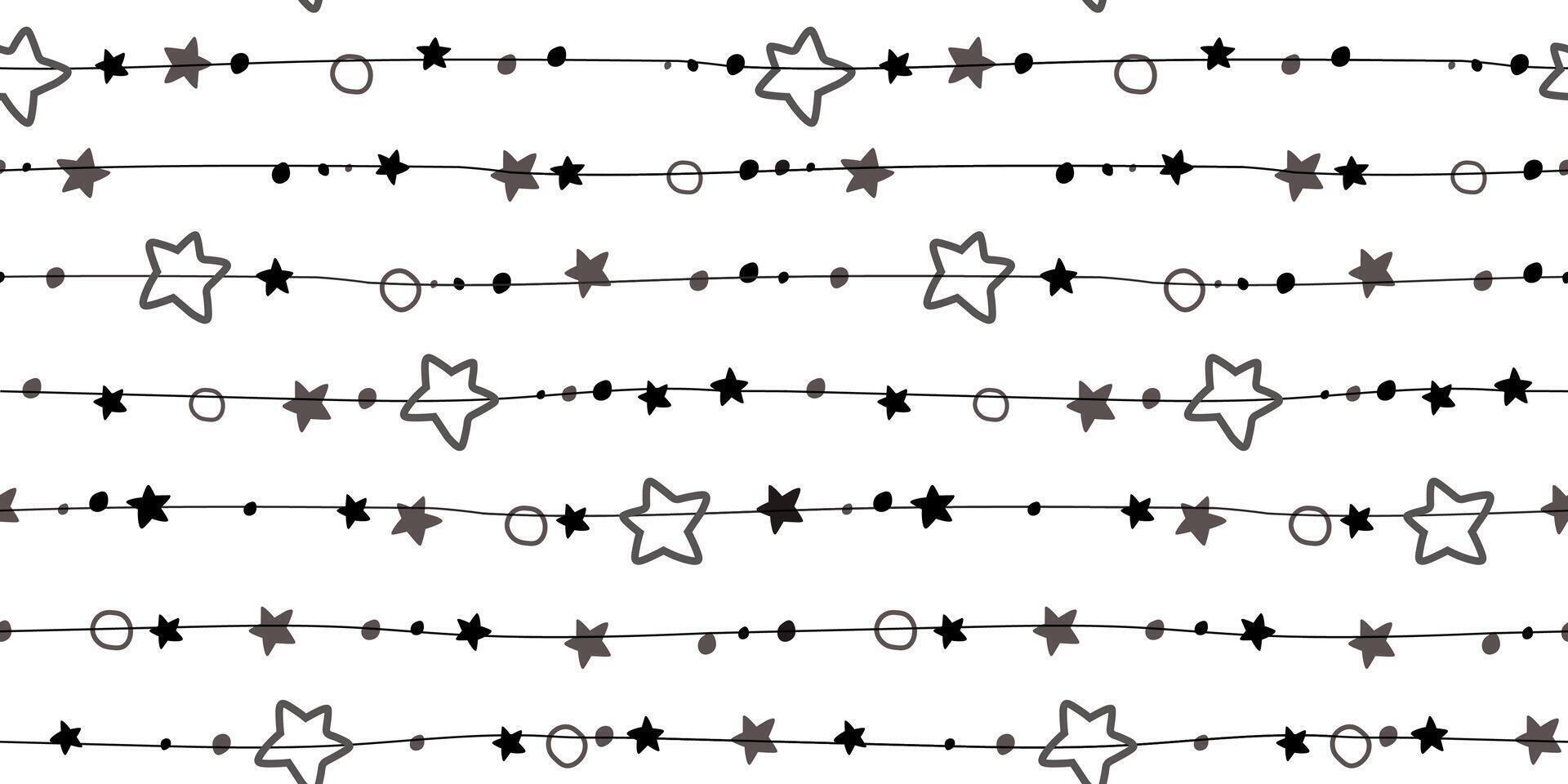 desatado padronizar com linhas e estrelas e pontos amarrado em eles. abstrato monocromático impressão mão empate. vetor gráficos.